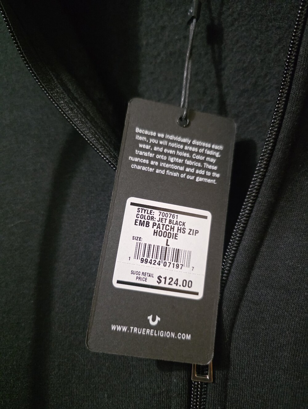 True Religion Black Full-Zip Hoodie New - Picture 6 of 6